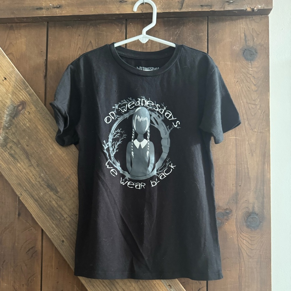 4/$12Kids Black Graphic Tee with Wednesday Design